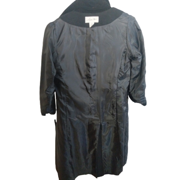 Vintage Wool Trench Coat Long Black Button Front Velvet Collar - Picture 4 of 4